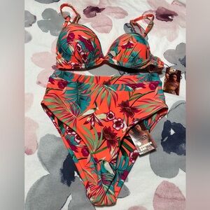 NWT Sommer Ray Cheeky High Waist Tropical Floral Bikini Set Size Small